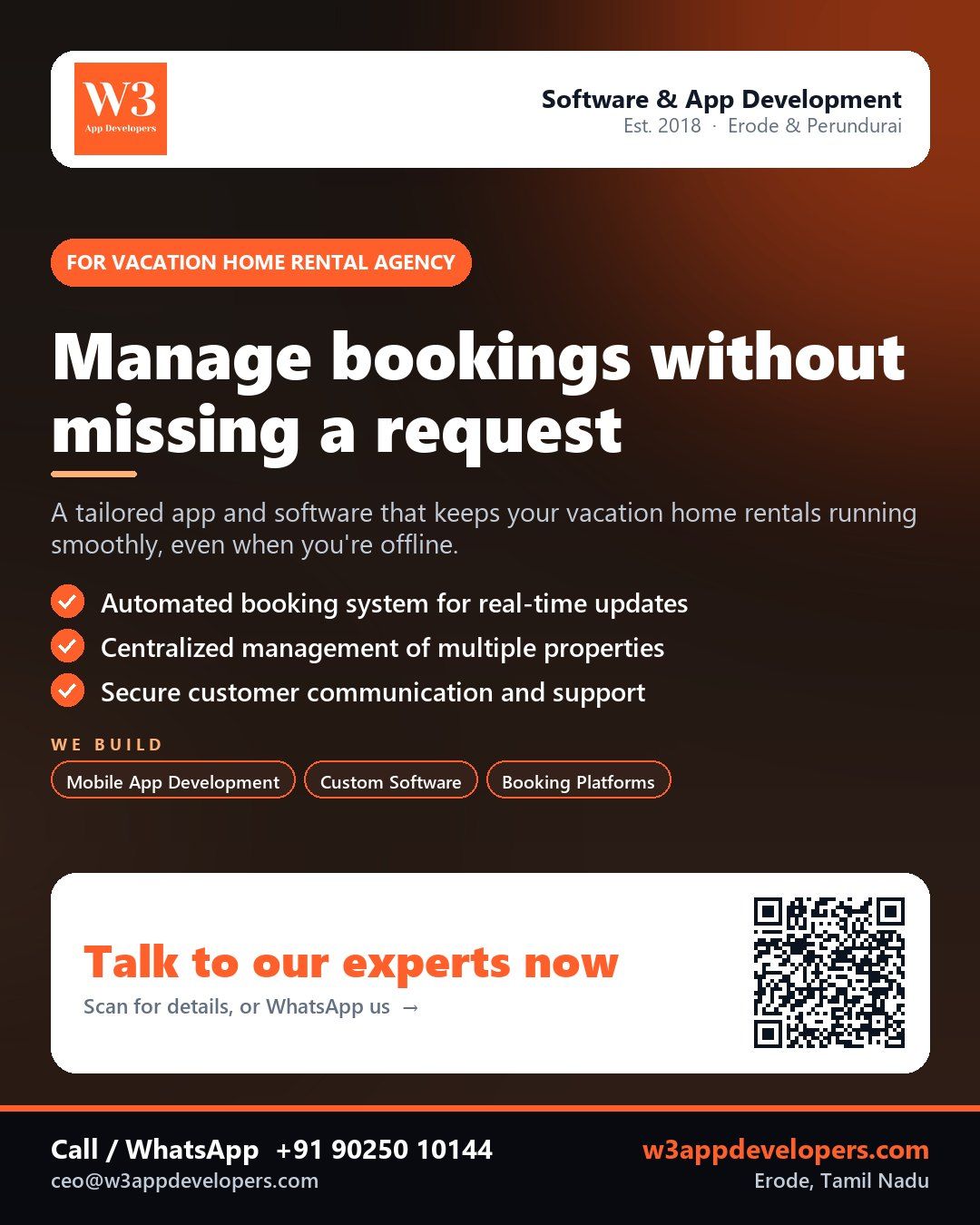 W3AppDevelopers provides mobile app and software solutions for vacation home rental agencies