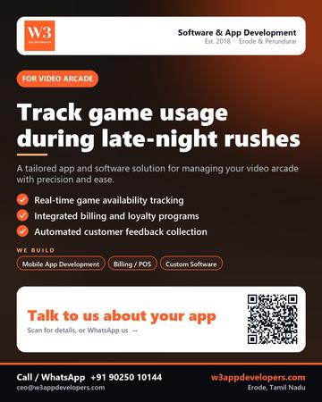 W3AppDevelopers poster for Video arcade: Track game usage during late-night rushes