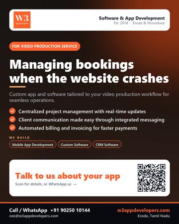 W3AppDevelopers poster for Video production service: Managing bookings when the website crashes