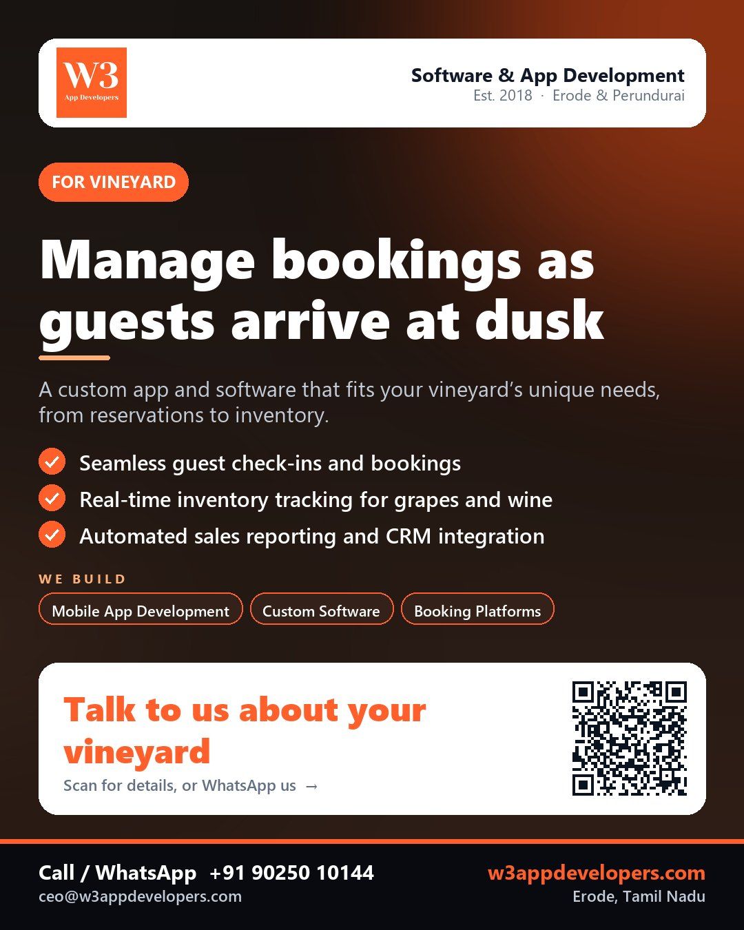 W3AppDevelopers custom mobile app solution for a Vineyard
