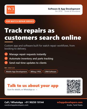 W3AppDevelopers poster for Watch repair service: Track repairs as customers search online