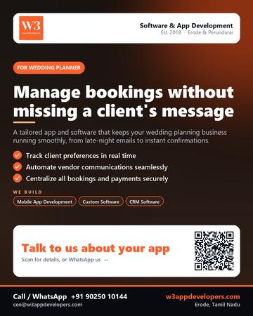 W3AppDevelopers poster for Wedding planner: Manage bookings without missing a client's message