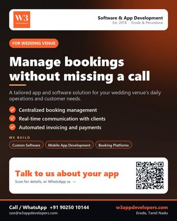 W3AppDevelopers poster for Wedding venue: Manage bookings without missing a call