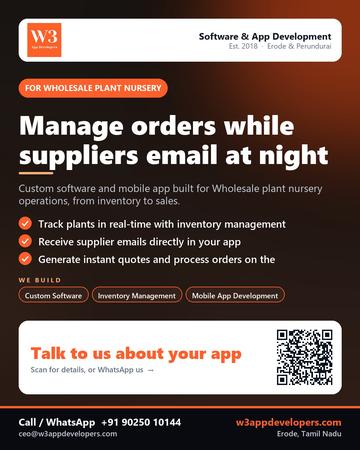 W3AppDevelopers poster for Wholesale plant nursery: Manage orders while suppliers email at night