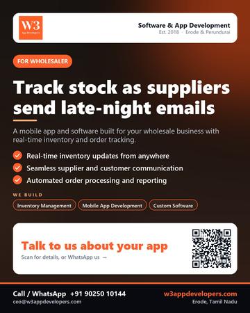 W3AppDevelopers poster for Wholesaler: Track stock as suppliers send late-night emails