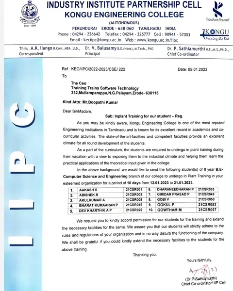 Thanks To KEC - Training Trains, Erode